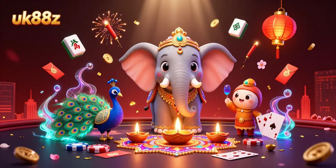 Engage in thrilling poker games with uk88z while admiring a festive illustration.