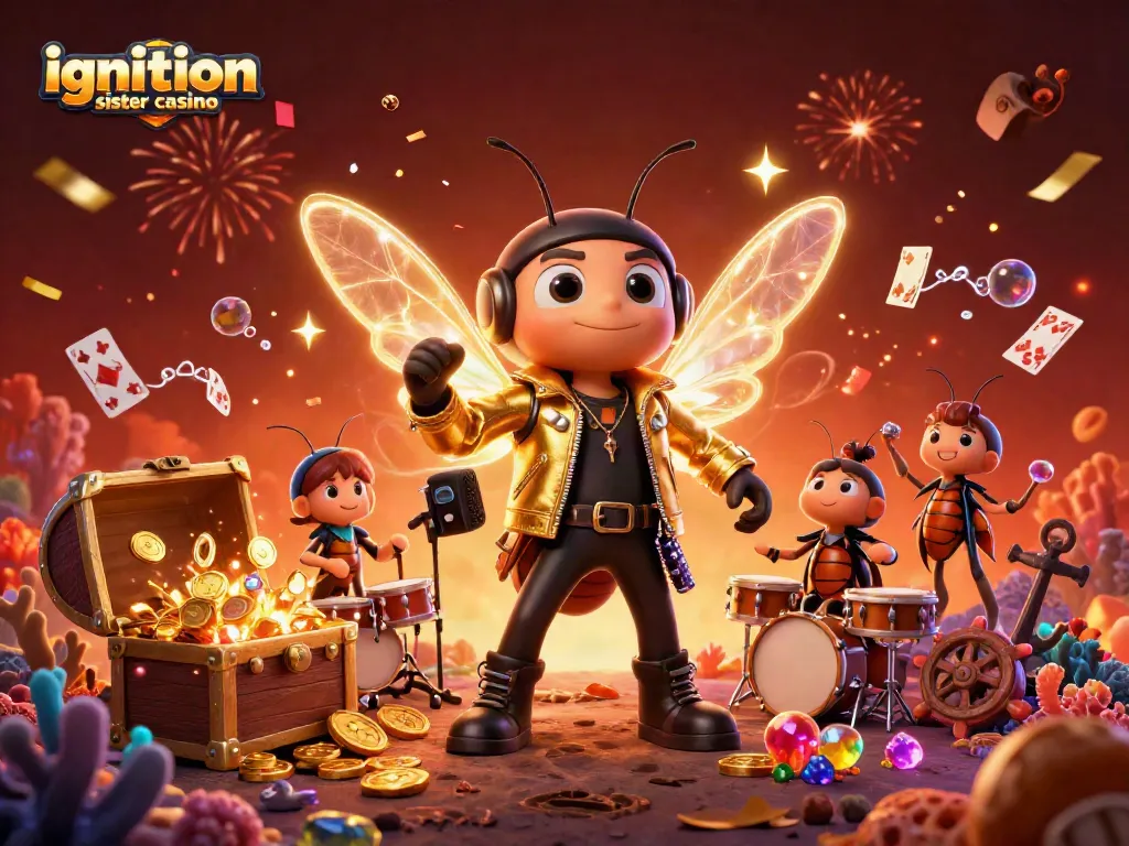 Play exciting games at ignition sister casino with a lively 3D rock star scene.