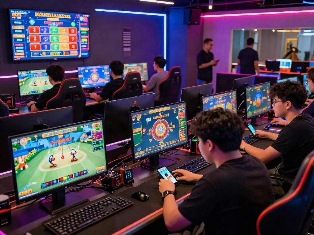 Players immersed in situs toto online games in a vibrant gaming environment with dynamic visuals.