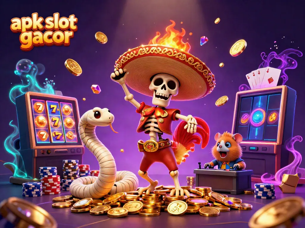 Experience big wins with apk slot gacor showcasing vibrant slots and joyous gaming characters.