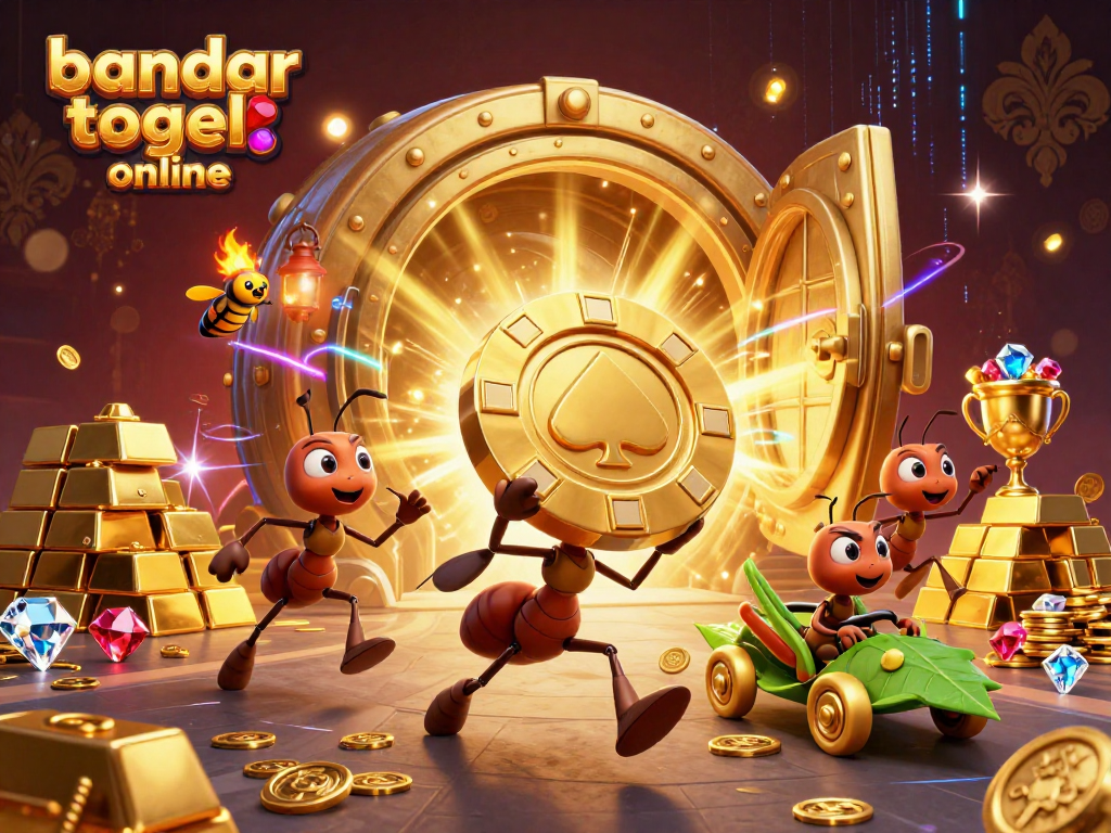 Engaging bandar togel online scene with ants and poker chips, showcasing excitement and adventure.