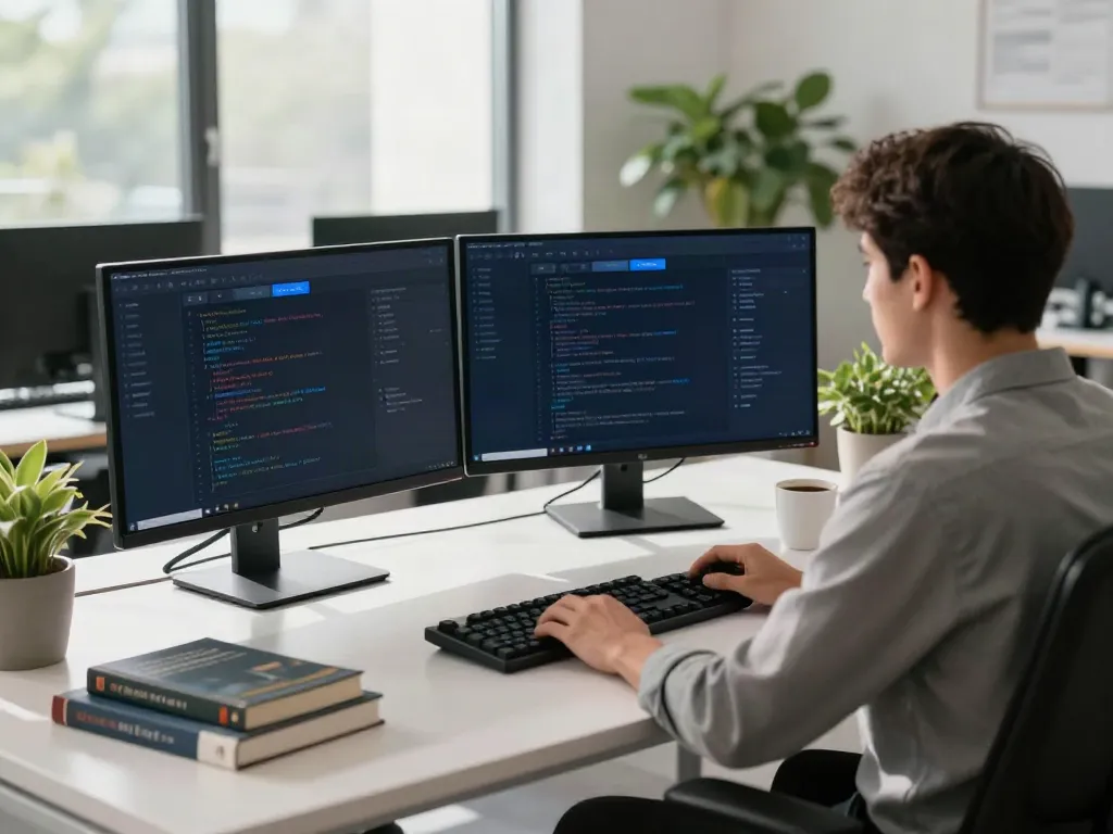 Developer using v2rayN software in a modern tech workspace