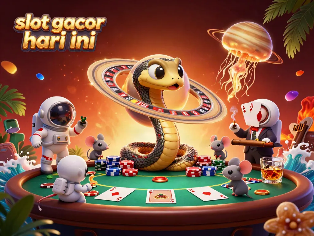 Engage with slot gacor hari ini as cartoon characters play cosmic roulette with vibrant game elements.