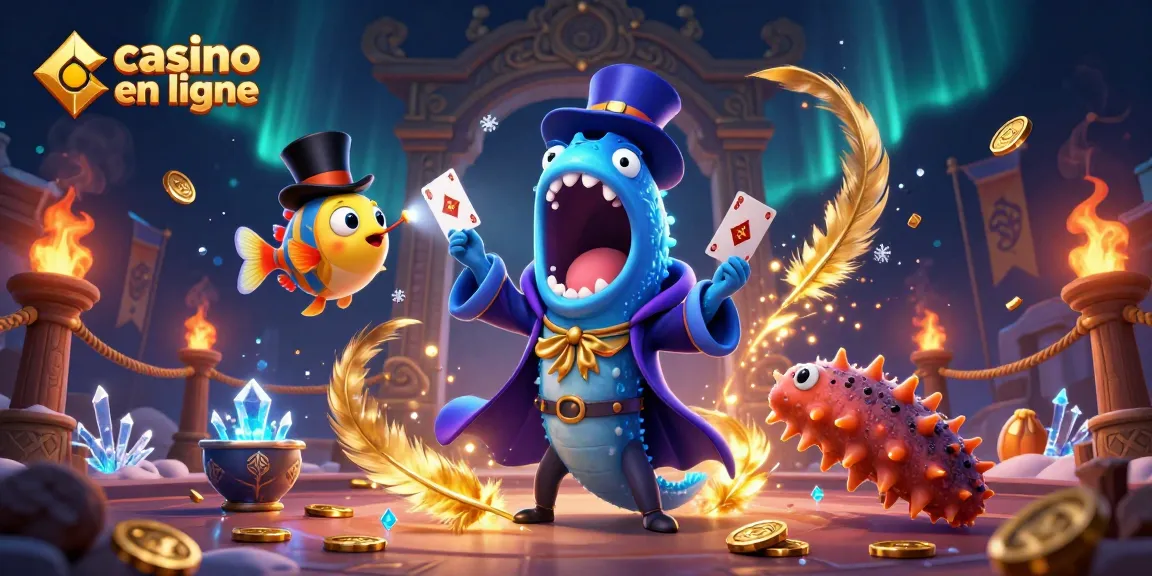 Illustration dynamique d'un casino en ligne avec un poisson-grondin et un anguille-gulper magicien.