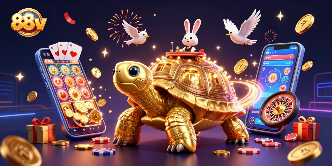 Join the excitement at 88vv with a vibrant 3D casino scene featuring golden tortoises and winning games!