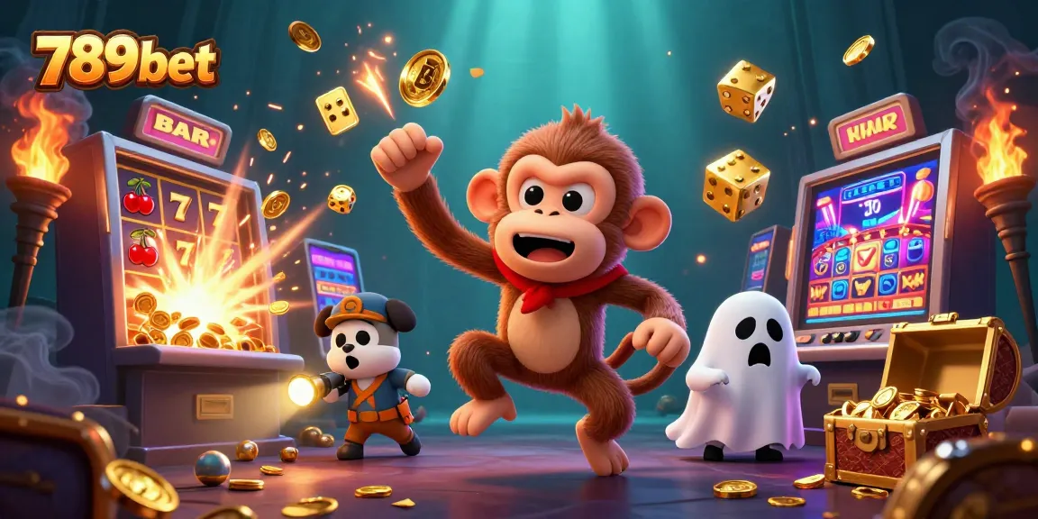Join the excitement at 789bet with a lively casino scene featuring bouncing coins and curious characters.