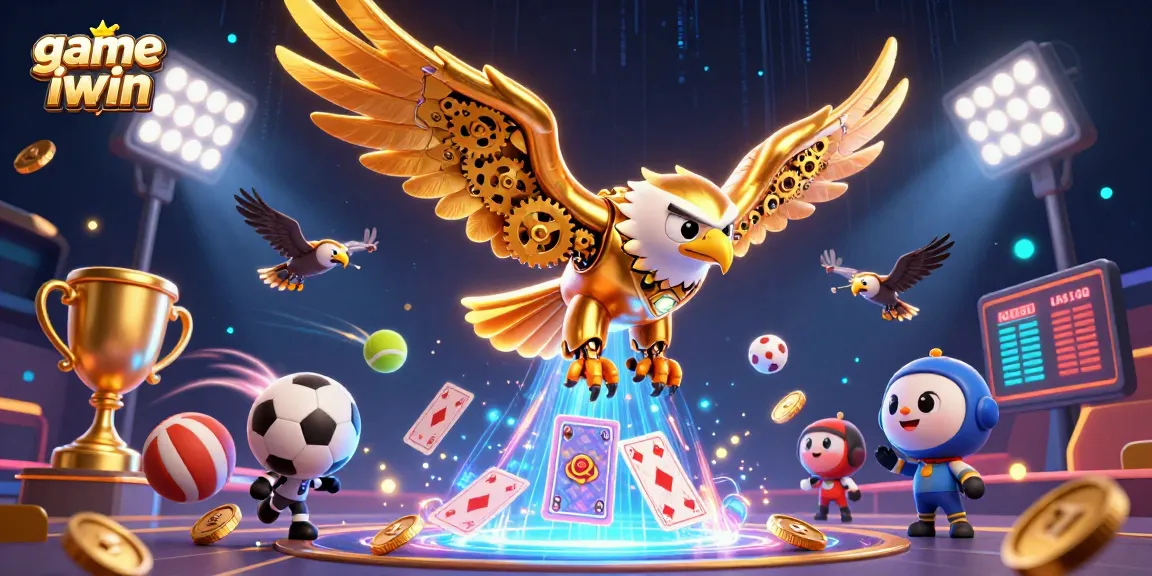 Engage in thrilling gaming action with game iwin, featuring dynamic sports elements and a majestic golden eagle.