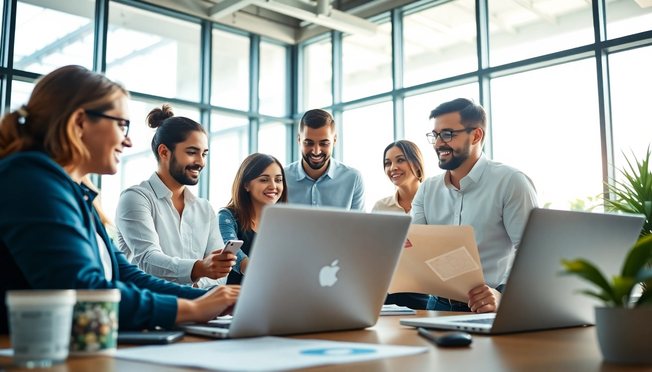 Shopify experts collaborating in a modern office, showcasing teamwork and innovation.