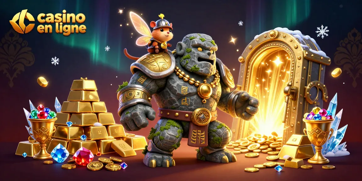 Jouez à casino en ligne avec des personnages animés fantastiques entourés de trésors et de magie scintillante.