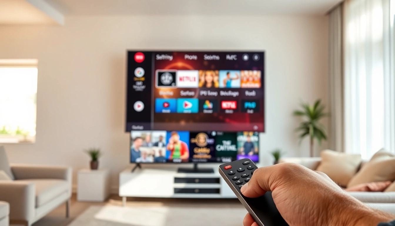 Experience FREE IPTV Trial with a modern smart TV and comfortable living room setup.