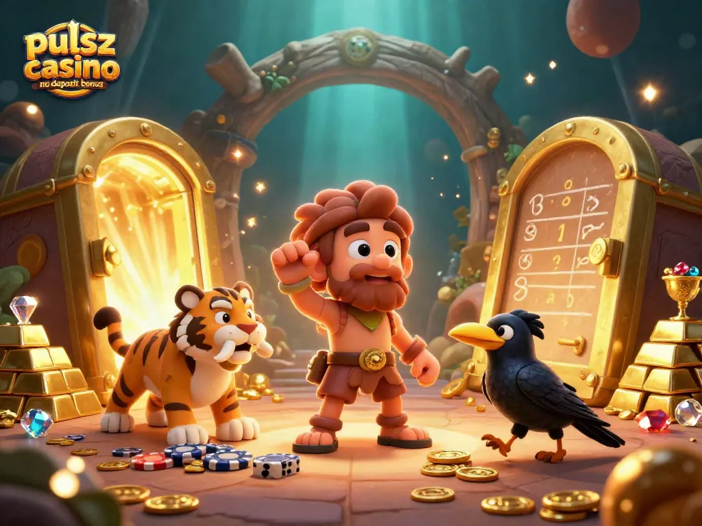 Experience winning thrills with the pulsz casino no deposit bonus in a vibrant prehistoric casino scene.