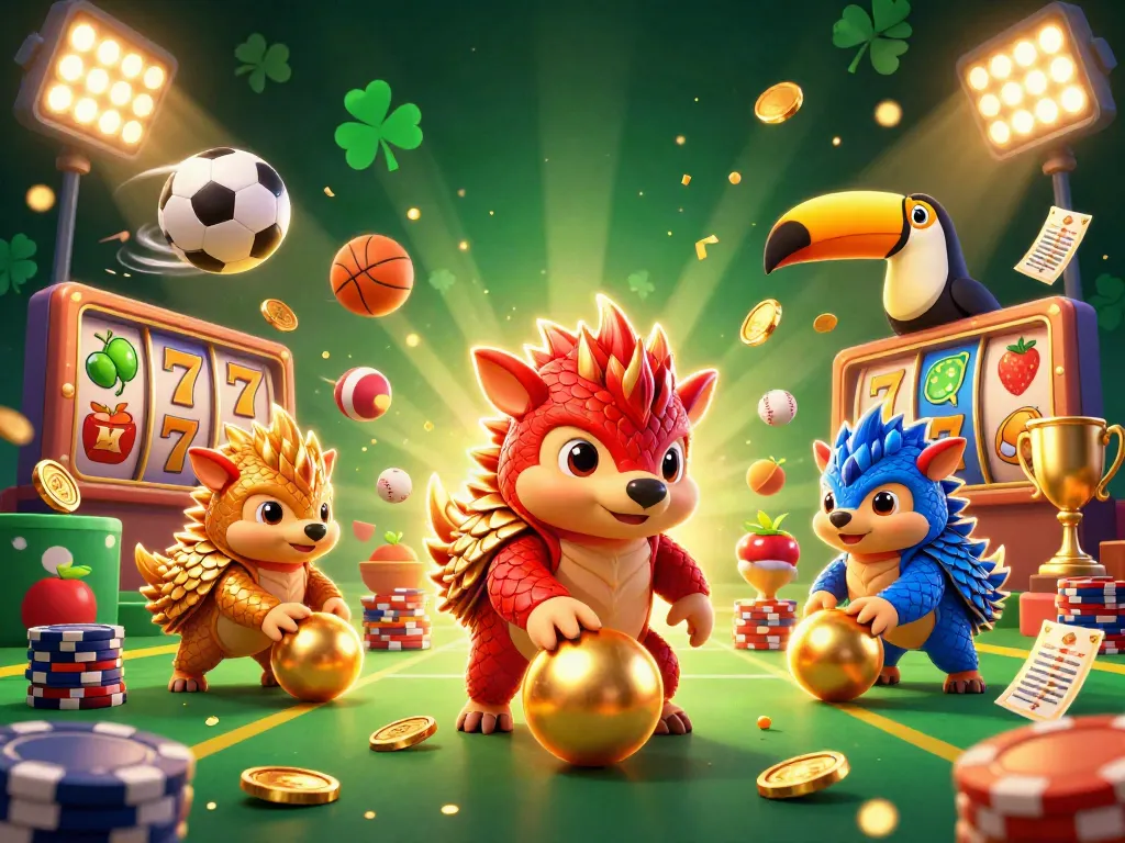 Experience the excitement of a real money online casino with playful pangolins and slot game elements.