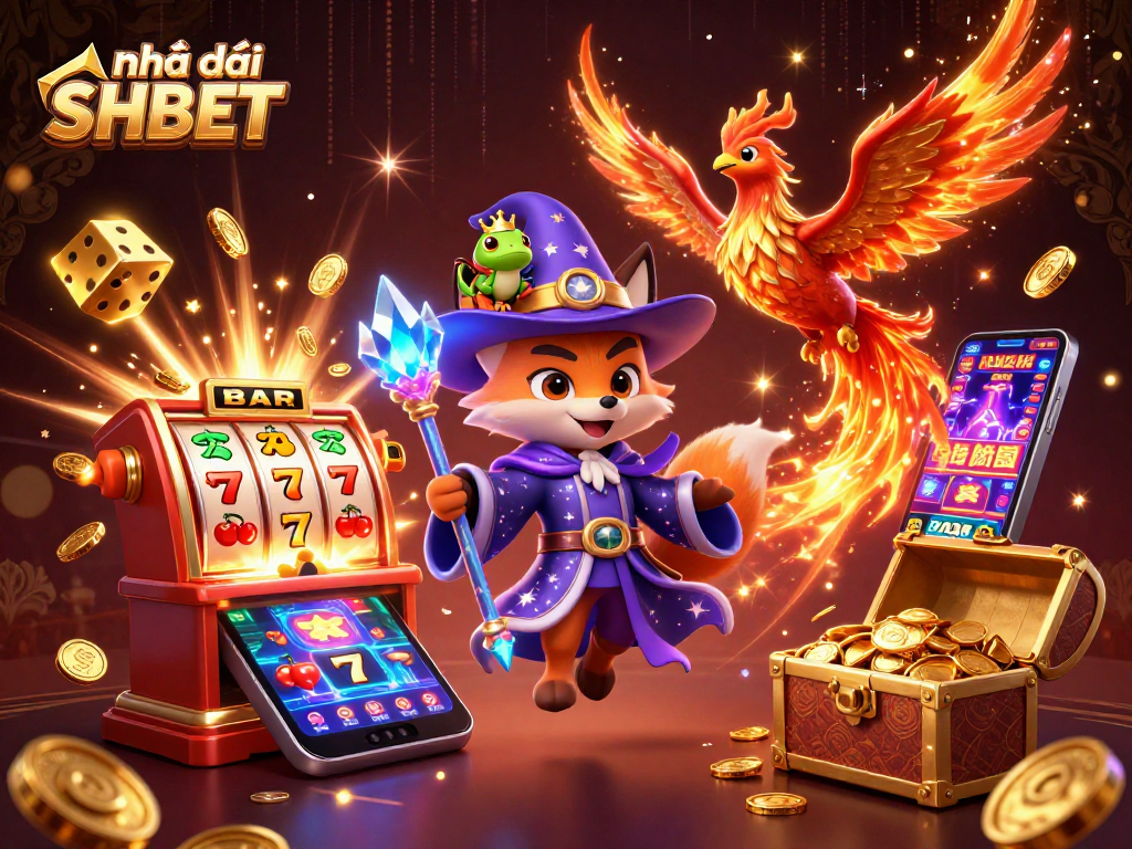 Experience the thrill at Nhà cái SHBET with vibrant 3D casino elements and magical characters.