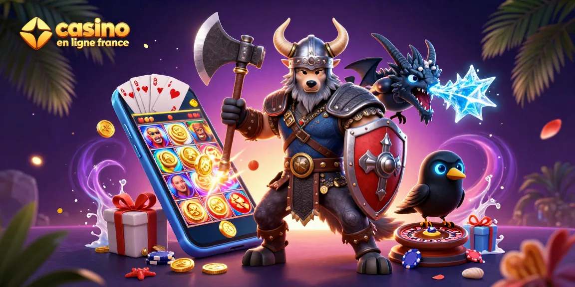 Plongée dans le casino en ligne France avec un guerrier loup viking, un dragon et des éléments de jeu captivants.