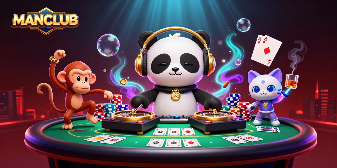 Experience the excitement of MANCLUB with a vibrant casino scene featuring lively characters and dynamic gaming elements