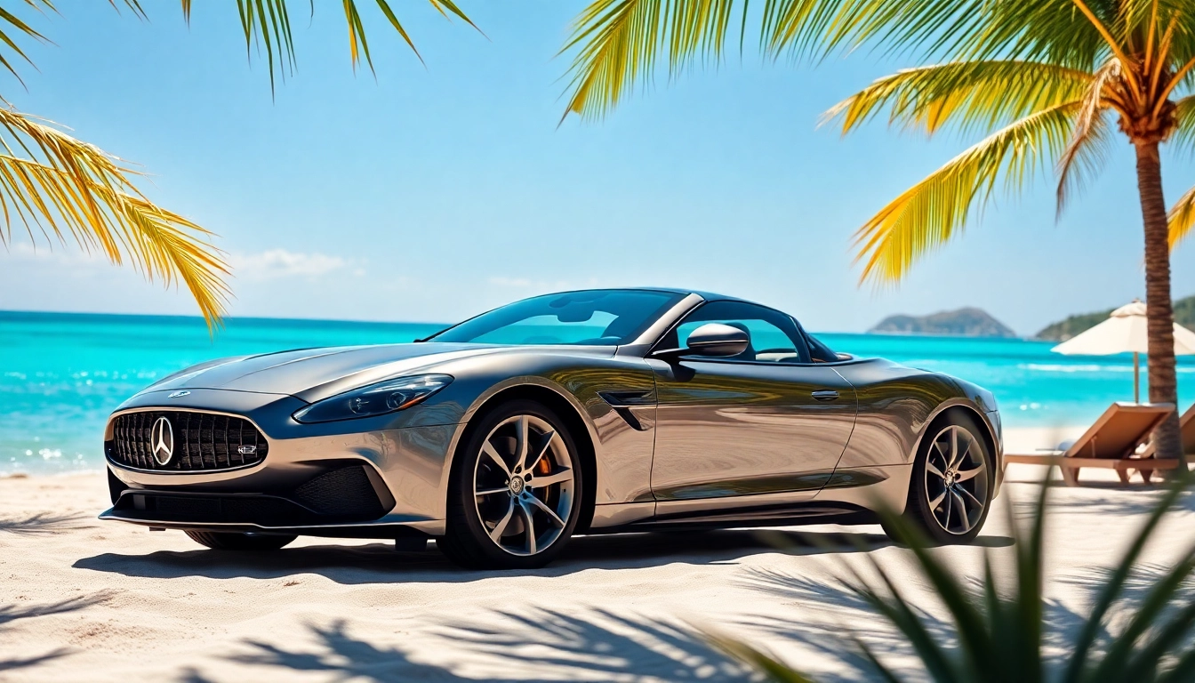 Experience the beauty of St. Barth with a premium car rental st barth, parked by the beach.