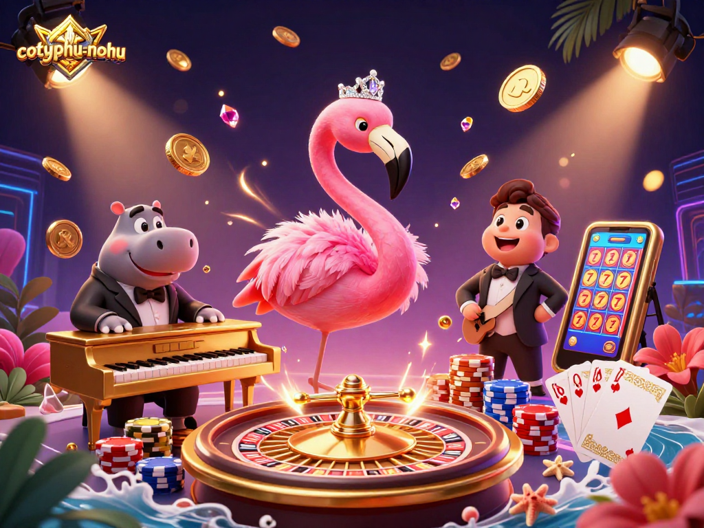 Coto phu-nohu ignites excitement with dynamic characters and vibrant casino elements in a captivating scene.