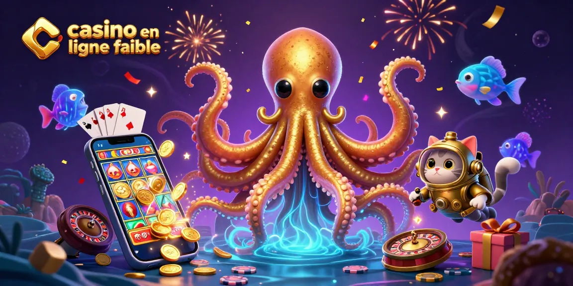 Découvrez un casino en ligne fiable avec une ambiance festive, représenté par un kraken et un chat plongeur.