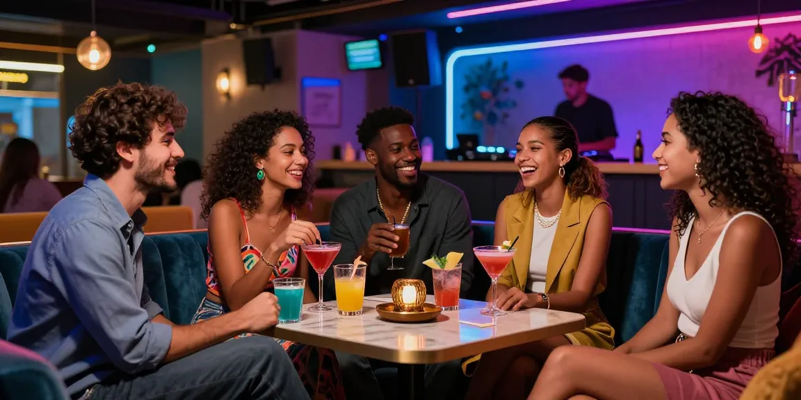 Friends enjoying vibrant nightlife at a top-rated 오피사이트 lounge.
