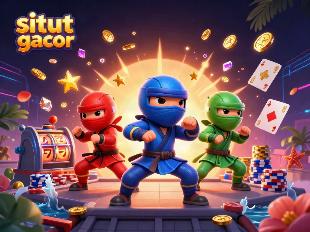 Engage with situs slot gacor as colorful chameleon ninjas display themed casino action with slots and poker elements.