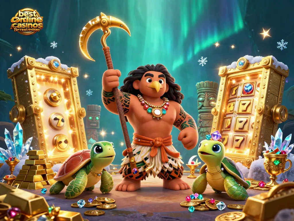 Spin and win at the best online casinos for real money with vibrant 3D characters and treasures.