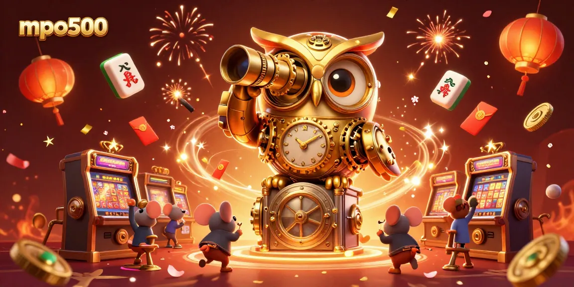 MPO500 brings excitement with a 3D golden owl scanning the vibrant casino floor.