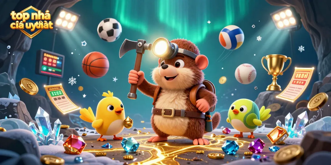 Engage with top nhà cái uy tín as our cartoon mole and canary explore a vibrant casino world filled with winning elements.