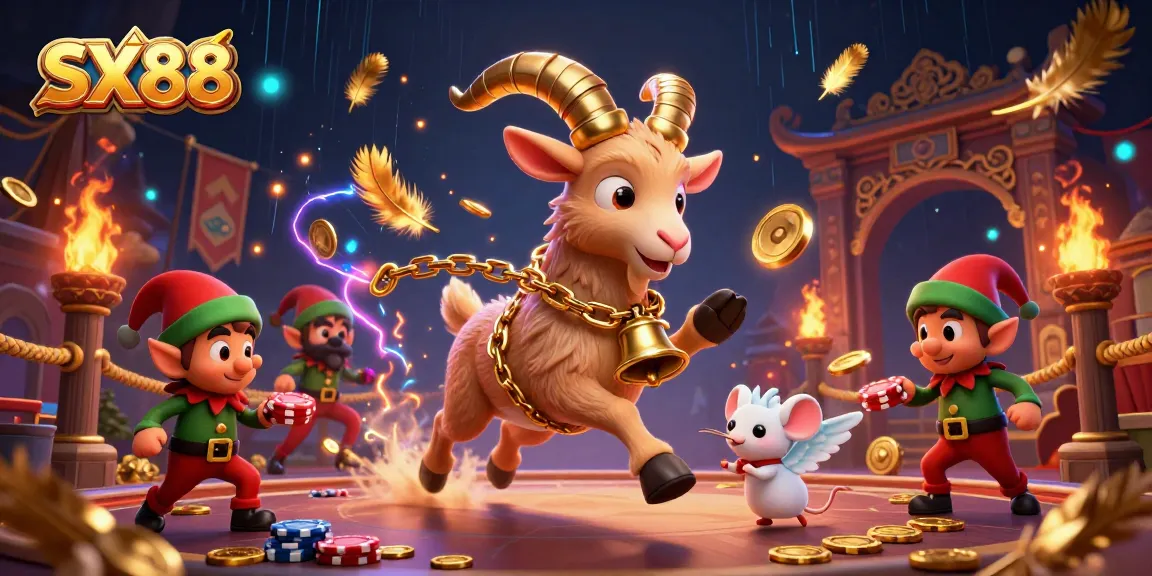 SX88 provides a thrilling casino experience with Krampus and festive characters in a vibrant scene.
