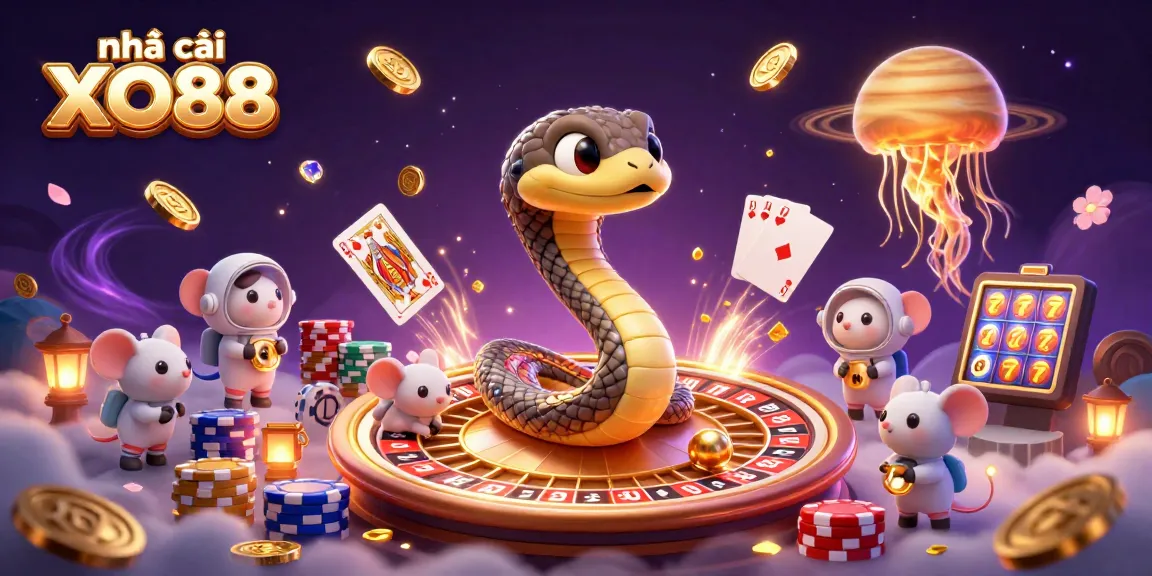 Experience nhà cái XO88 with vibrant casino action amidst a cosmic roulette scene.