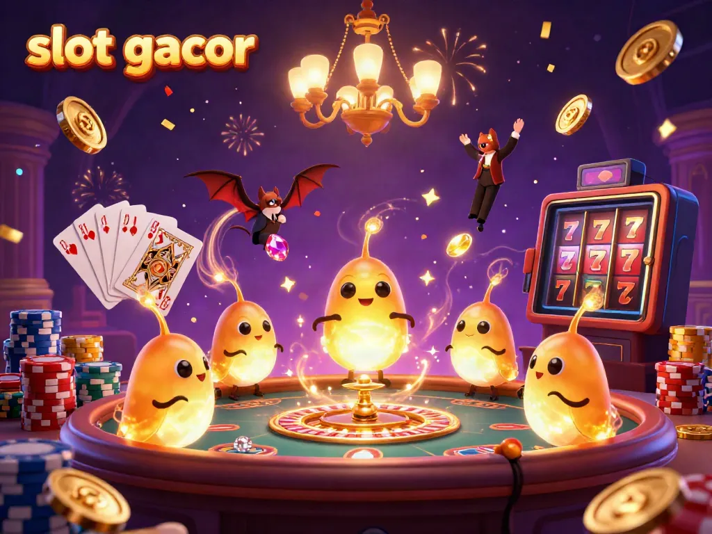 Engaging "slot gacor" casino scene with glowworms lighting up the game and dazzling elements.