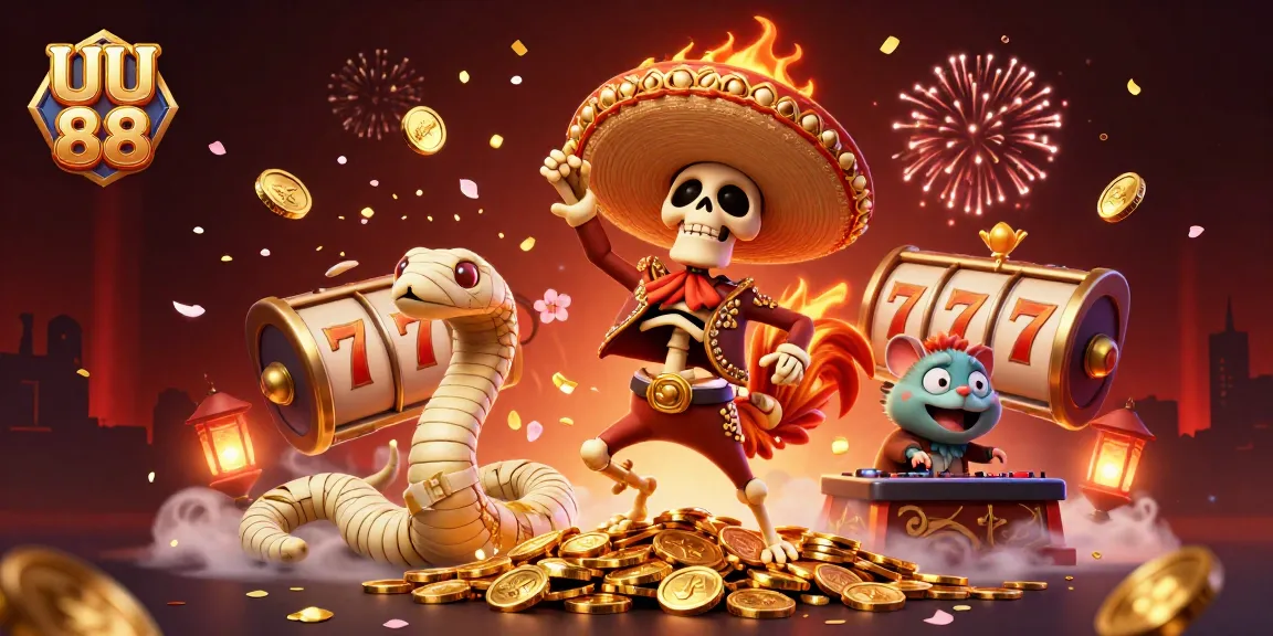 Experience thrilling wins with UU 88 through a vibrant casino scene rich in action and detail.