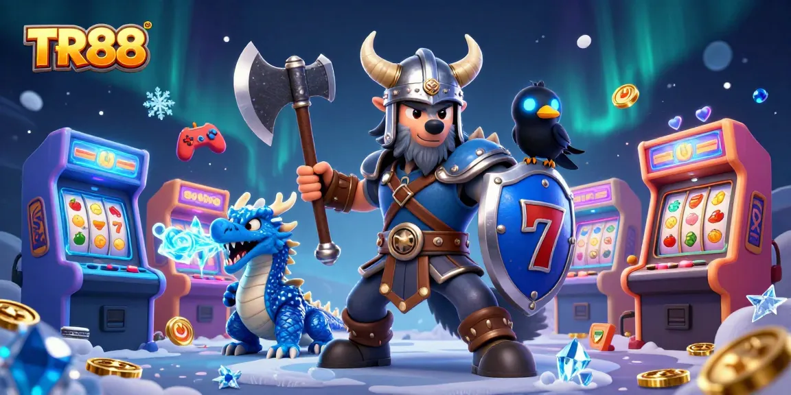 Engage with TR88's vibrant casino atmosphere featuring heroic gaming characters and slot elements.