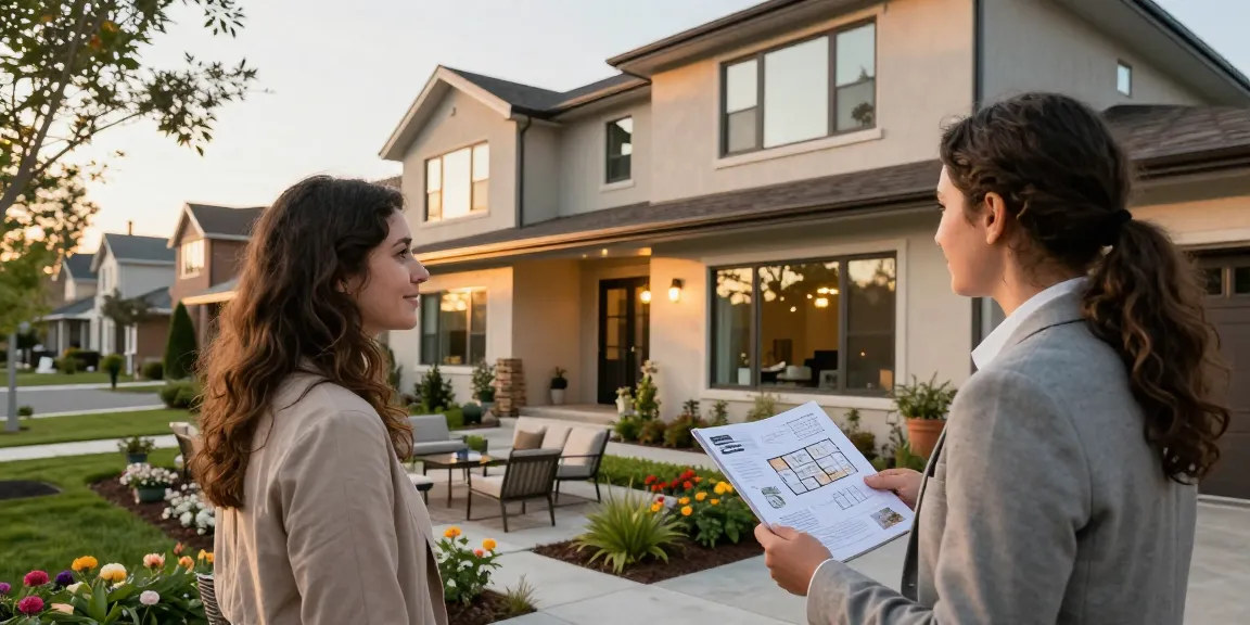 Explore woningunie properties with a real estate agent showcasing modern homes in a vibrant neighborhood.