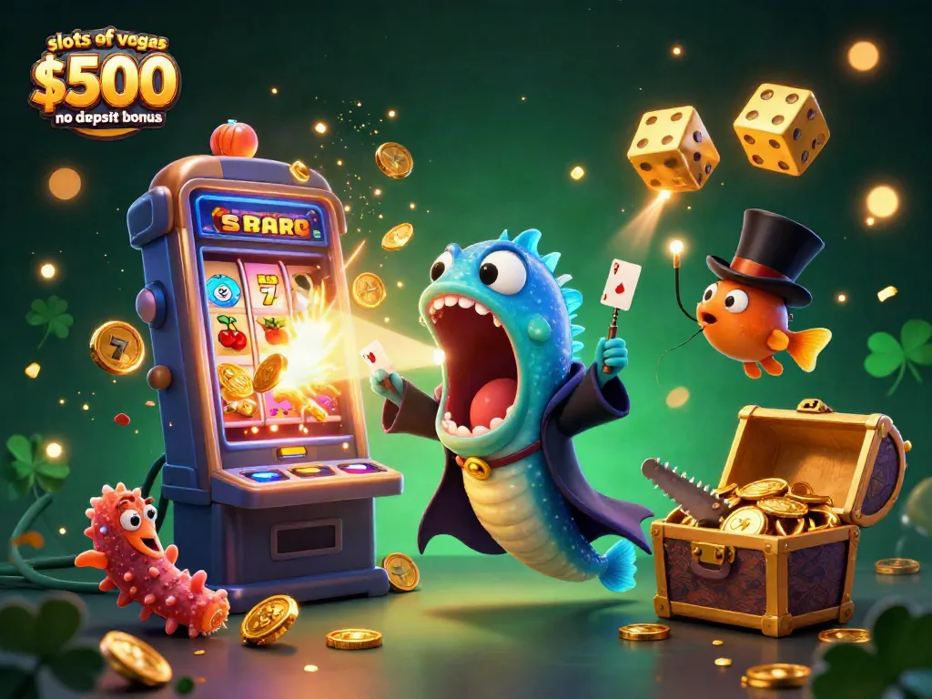 Engage with the slots of vegas $500 no deposit bonus through a vibrant and immersive casino illustration.