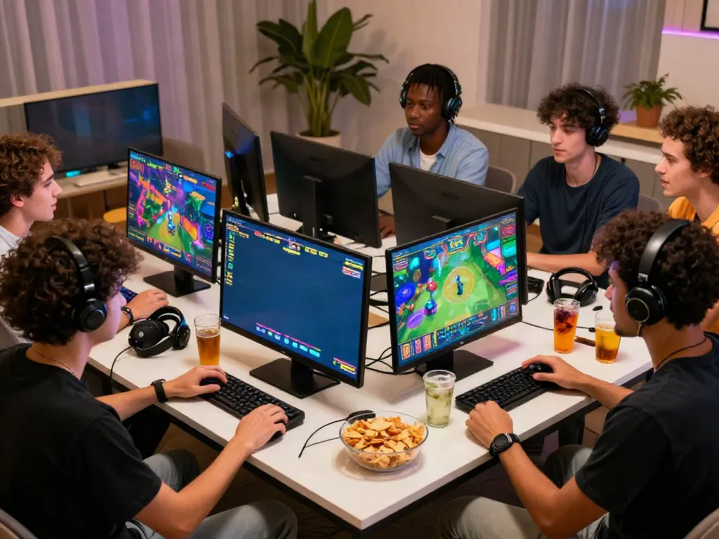 Exciting slot gacor gaming session with friends in a cozy lounge.