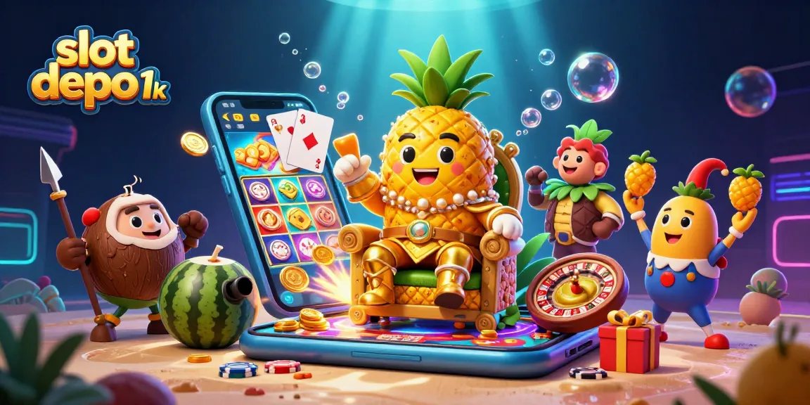 Engage with thrilling slot depo 1k action in this vibrant 3D casino illustration featuring captivating game elements.