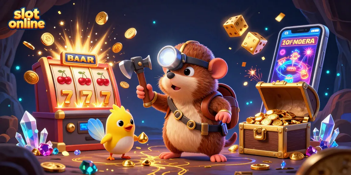 Engage with slot online gaming as treasure hunting mole discovers jackpots and excitement in a casino-themed cave.