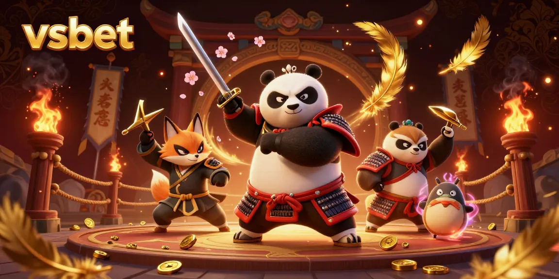 Engage in thrilling gameplay with vsbet as a samurai panda and ninja fox navigate a vibrant casino world.