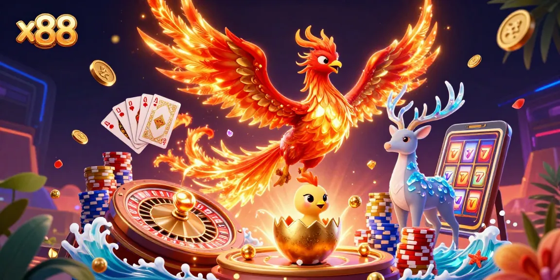 x88 players win big with stunning visuals featuring a mythical phoenix in an energetic casino scene