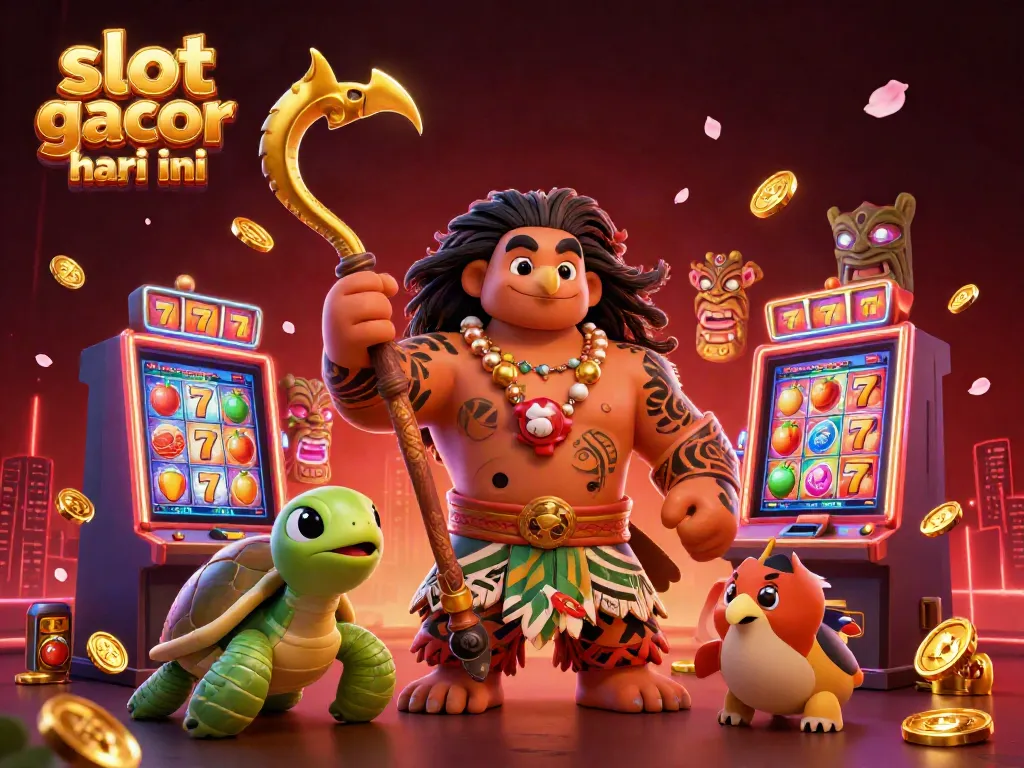 Unlock big wins in slot gacor hari ini with exciting visuals of vibrant slot machines and tropical characters.