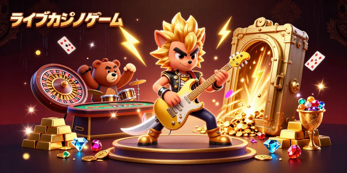 ライブカジノゲームのシーンで、ルーレットテーブルとトランプで囲まれたライブエンターテイメント。