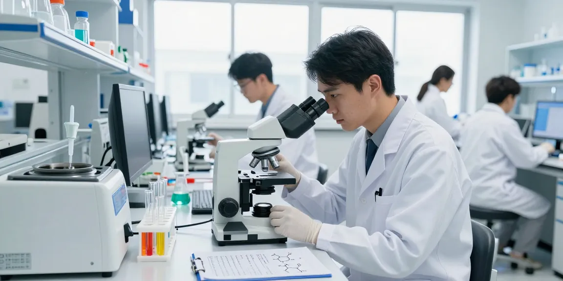 Scientist analyzing research-grade cagrilintide in a modern lab setting, showcasing innovation.