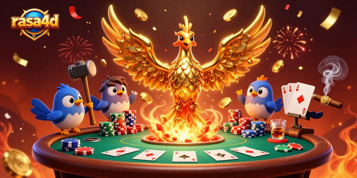 Rasa4d menggabungkan keberuntungan dan permainan di meja poker dengan phoenix emas berapi.
