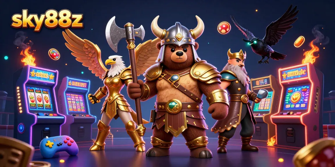 Engage with sky88z's vibrant 3D casino world, featuring character action and arcade game excitement.