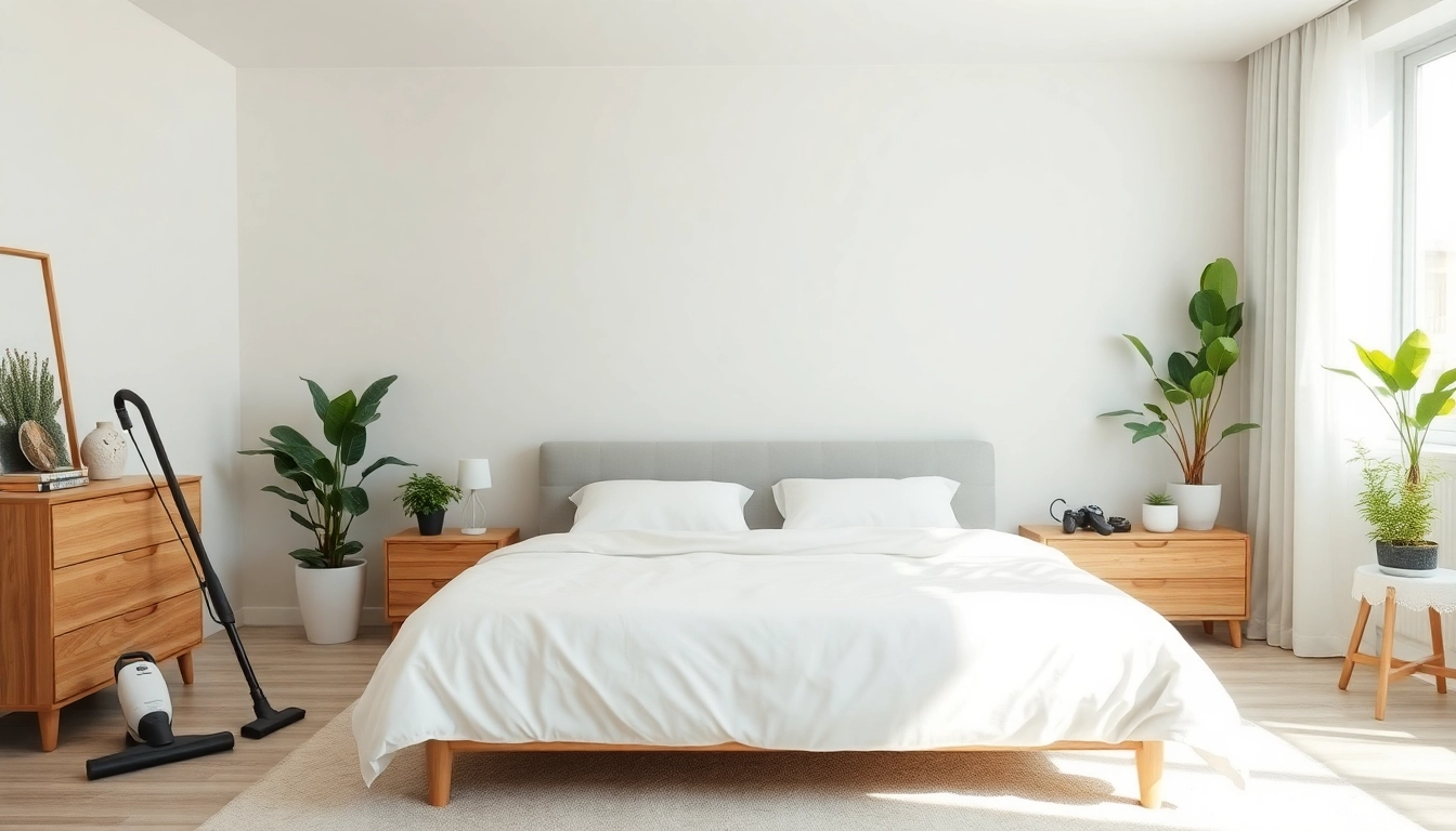 Effective bed bug treatment preparation in a clean bedroom, featuring neat bedding and pest control tools.