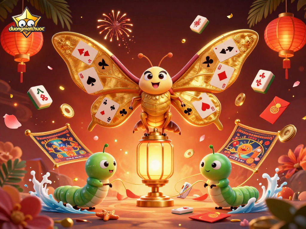 Engage in duongmatchuoc with vibrant gaming scenes featuring golden moths and casino elements.