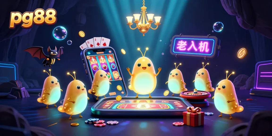 Experience the excitement of pg88 with a vibrant 3D casino scene featuring glowworms and a bat dealer.
