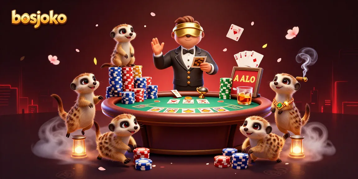 bosjoko menunjukkan kolonii meerkat menjalankan kasino dengan penuh warna dan elemen permainan menarik.