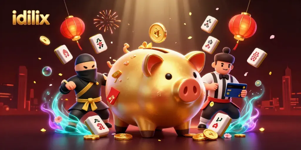 Engage in thrilling gameplay with idlix's animated characters in a vibrant casino scene.