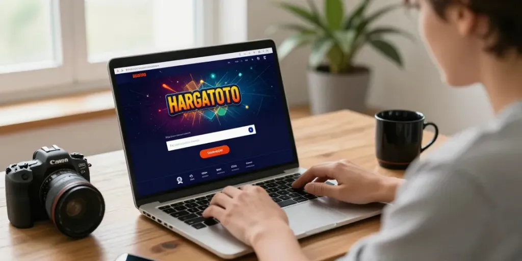 Engaging with HARGATOTO's secure online gambling platform in a cozy home setting.